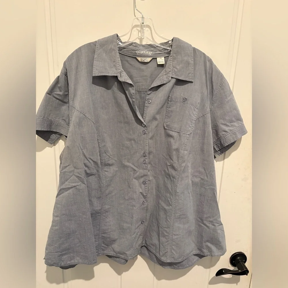 Riders Slimming Denim Blue Shirt (3X) - Picture 1 of 6